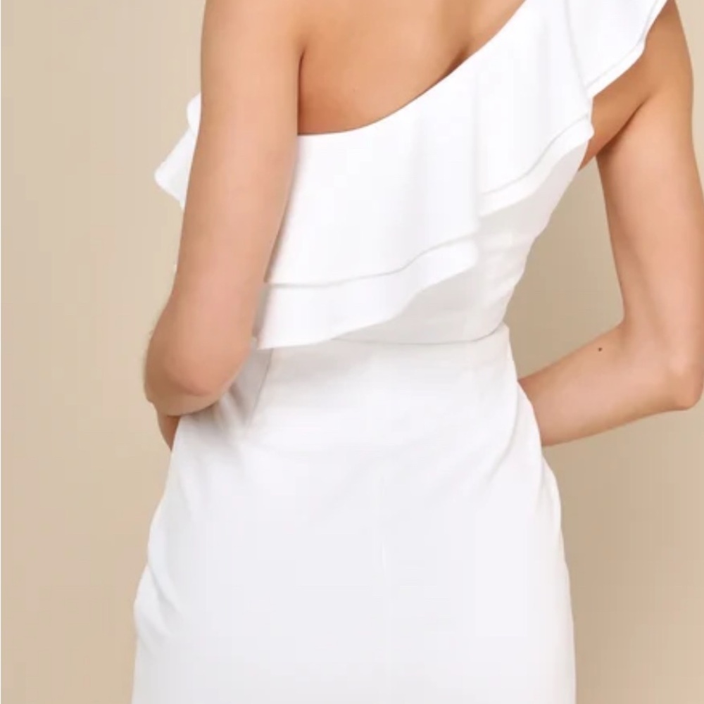 Lulu’s Enticing Behavior White Ruffled One-Shoulder Mini Dress - Picture 3 of 4